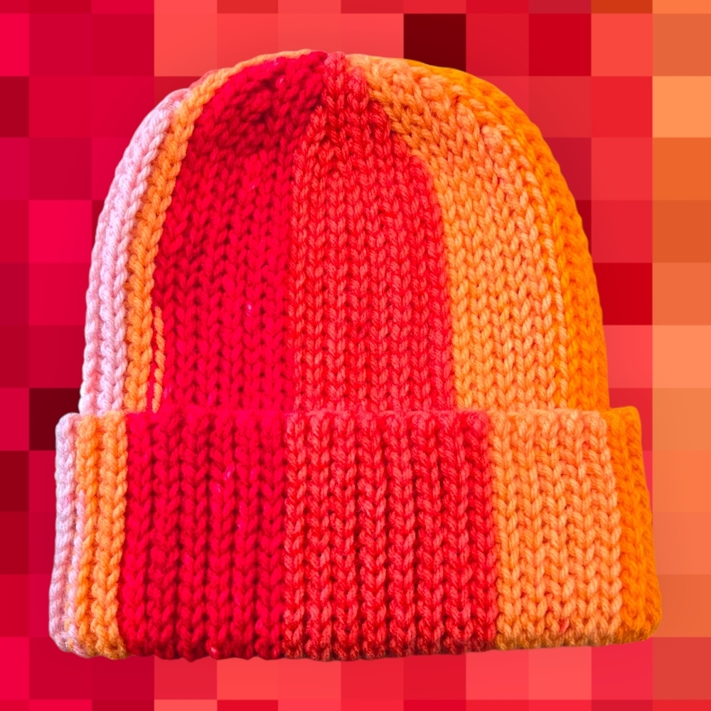 Multi Stripe Knit-look 90s beanie, Handmade By Me, Hand Embroidery, Ask About Cu
